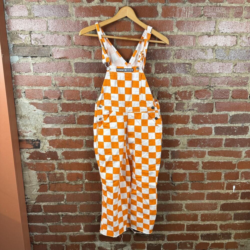 Game Bibs Bib Overalls Mens XS Orange Check Cotton Tailgate Game Day Tennessee